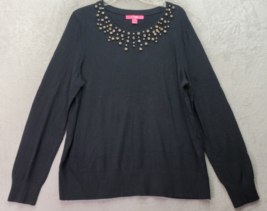 Lilly Pulitzer Odetta Sweater Womens XL Black Knit Beaded Long Sleeve Ro... - $46.43