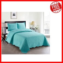 Luxurious 3-Piece Oversized Aqua Blue Bedspread Set for King/California ... - $49.46