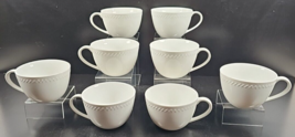 8 Martha Stewart Acorn Cups Set White Embossed Stoneware Coffee MSE Ever... - $59.07