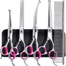6Pcs Professional Pet Dog Grooming Scissors Set Straight Curved Thinning Shear - £27.52 GBP