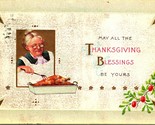 Old Woman Granny Cooking Turkey Thanksgiving Blessings Embossed 1910s Po... - $2.92