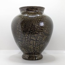 Large Italian Empoli Glass Vase, Black &amp; Gold Leaf, Handmade, Vintage, Rare - £61.61 GBP