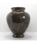 Large Italian Empoli Glass Vase, Black &amp; Gold Leaf, Handmade, Vintage, Rare - £61.08 GBP