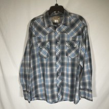 Wrangler Western Shirt Men&#39;s 2XL Pearl Snap Gray Blue Black Plaid Cotton Cowboy - £13.95 GBP