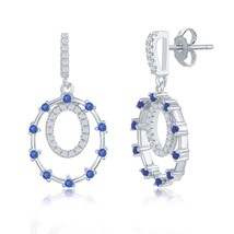 Sterling Silver Double Circle, Blue CZ Earrings - £61.88 GBP