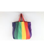 Vintage 90s Streetwear Distressed Rainbow Striped Lined Canvas Handled T... - $809.79 MXN