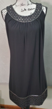 R&amp;M Richards Mini Dress Women Sz 10 Black Metallic Pleated Sleeveless Round Neck - £25.41 GBP