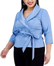 New Alex Evenings Blue Belted Jacket Blouse Size 1X Women $129 - $74.99