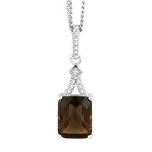 Silver 3.18 ct Octagon Smokey Quartz with .112 ct White Topaz Necklace - £96.17 GBP