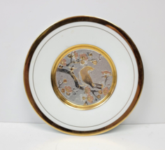 Art of Chokin 24k Gold Gild Trim Plate Bird Cherry Blossoms Flowers 6&quot; Japan - £6.48 GBP