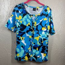Rafaella Womens Blouse Shirt Floral Short Sleeve Blue Black White Size S... - $19.75