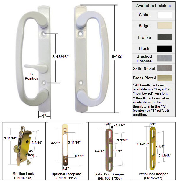 Sliding Glass Patio Door Handle Kit with Mortise Lock and Keepers, B-Pos... - $69.50