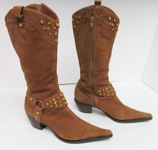 Steven Steve Western Cowboy Boots Suede Leather Fashion Brown Women&#39;s Si... - $48.90