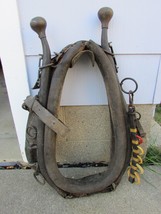 Antique 27&quot; Tall Leather Horse Tack Harness Collar Brass Ball Rustic Farm Decor - £169.15 GBP