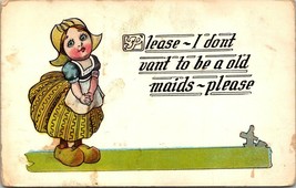 Vintage Postcard Valentine&#39;s Day Holland Dutch Woman in Clogs Unused Unposted - £15.69 GBP