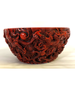 Vintage Cinnabar Chinese Style Bowl Red Dragon Theme Decorative Dish 6&quot; ... - €78,15 EUR