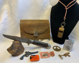 Vtg Collectors Lot Billfold Lighter Knife Necklace Pin Whistle Pendant S... - £135.53 GBP