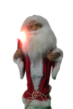 Vintage 70s Animated Santa Claus 24&quot;T Motion With Candle In Hand Clothed VIDEO - £37.88 GBP