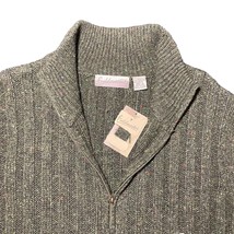 NEW Fieldmaster Ribbed Marled Knit Wool Blend Zip Up Cardigan Olive Gree... - £46.29 GBP
