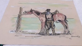 vintage ink  drawing , Gaucho with horse   by  D. Leonardis Argentina - $68.31