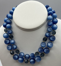Necklace  Choker Double Strand Blue Acrylic Graduated Beads Hook Closure  Adjust - £11.18 GBP