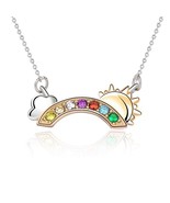 Colorful CZ Rainbow Cloud Sun Girl 925 Sterling Silver Necklace - $803.65 MXN