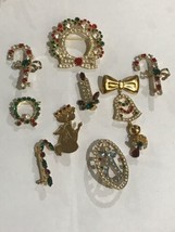 (10) Vintage Christmas Pin Brooch LOT Rhinestones Excellent Condition - £74.27 GBP