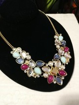 Vintage Statement Necklace Multi Stones &amp; Colors Gold Plated 24&quot; with 2&quot; Extende - £39.57 GBP