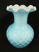 Mount Washington Blue Diamond Quilted Satin Glass Fluted Vase - $123.75