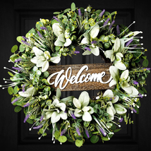 Welcome Sign Wreaths for Front Door Year Round, 20&quot; Farmhouse Green Eucalyptus W - £44.49 GBP