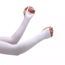1 Pairs White With Cooling Arm Sleeves With Hands Cover UV Sun Protectio... - £3.86 GBP