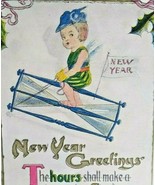 New Years Postcard 1914 Artist H B Spencer Child Seated Hourglass Timer ... - $54.91