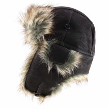 Trendy Apparel Shop Men&#39;s Fur Lined Faux Leather Winter Trooper Hat - Black - L - $42.99