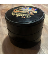 VTG Japan Round 3 Tier Dragon Black Laquerware Plastic Trinket Box Jewelry - €20,09 EUR