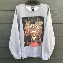 LRG Lifted Research Group Lion Chief African Headdress Graphic Sweatshirt Sz L - £17.14 GBP