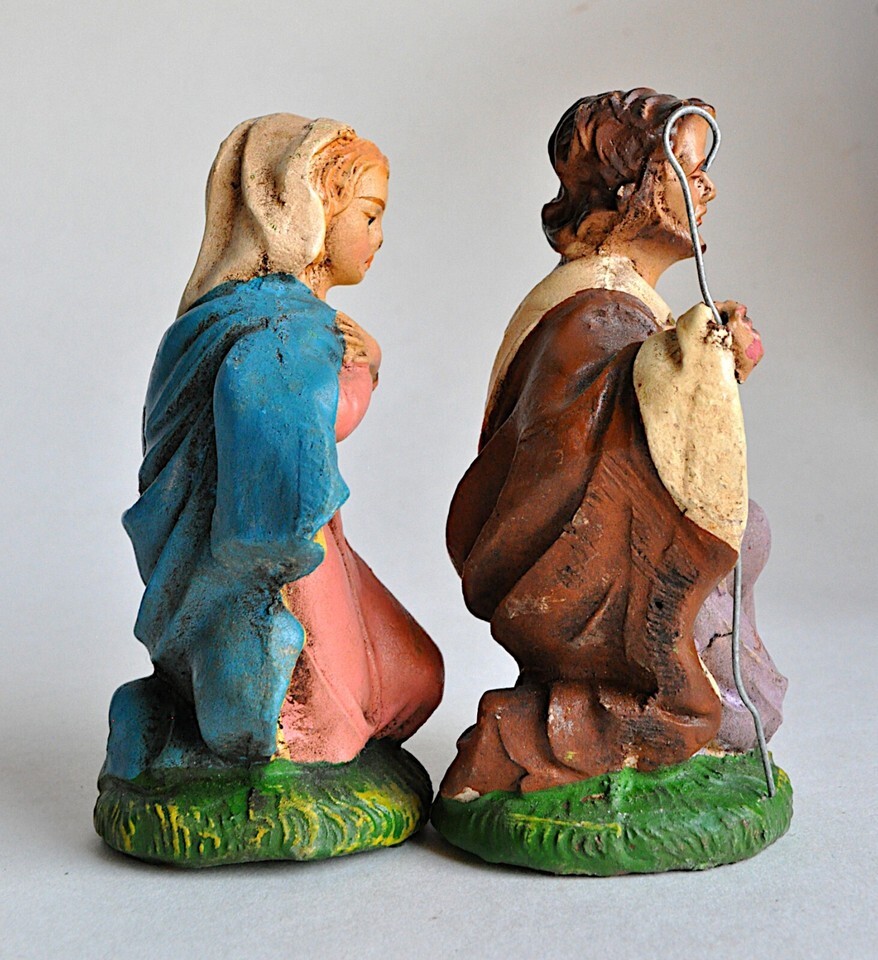 Vintage 14 Piece Lighted Creche Italy Nativity Set Manger Scene Aged Chalkware Item image 5