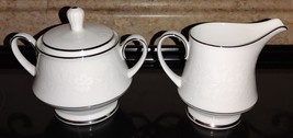 2pc Noritake Ranier 6909 Creamer &amp; Sugar Bowl Set White Floral Platinum ... - £39.61 GBP