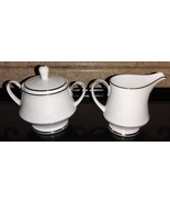 2pc Noritake Ranier 6909 Creamer &amp; Sugar Bowl Set White Floral Platinum ... - $49.99