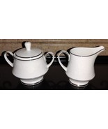 2pc Noritake Ranier 6909 Creamer &amp; Sugar Bowl Set White Floral Platinum ... - £39.04 GBP