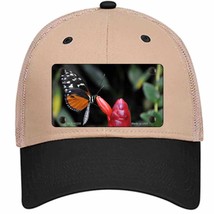 Butterfly On Red Flower Novelty Khaki Mesh License Plate Hat - $28.99