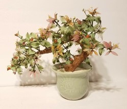 Vintage Bonsai Glass Flower Cherry Blossom Tree Asian Jade 12&quot; T x 17&quot; W - £101.53 GBP