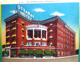 Ottaray Hotel Greenville South Carolina Linen Postcard Unused Brick Building - £4.42 GBP