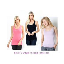  Tank Tops on Sale   Scoop Neck Black Coral &amp; Dusty Lavender S M L (3-Pack) - £15.45 GBP