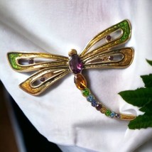 Vintage Monet Dragonfly Brooch Pin Enameled Rhinestones Sparkly Gold Ton... - £19.40 GBP