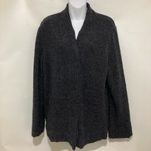 Eileen Fisher L Gray Virgin Wool V-Neck Cardigan Sweater Hidden Snaps - £44.10 GBP
