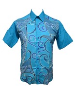 Malaysia Batik Tulis Handpaint Mens Shirt M Cotton Formal Dressy Artisan Tie Dye - £45.54 GBP