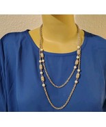 Vintage Sarah Coventry 506&quot; Long Silver Tone Faux Pearl Necklace - $207.41 MXN