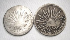1826 &amp; 1932 Mexico Silver 2 Reales Coins AN800 - £38.33 GBP