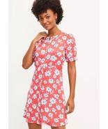 NWT Women&#39;s LOFT S/S Red &amp; Blue Floral Fit &amp; Flare Shirt Dress Sz 14 - €33,84 EUR