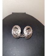 Vintage Crown Trifari Swirl Circle Earrings Silver Tone Clip On Signed - £13.23 GBP